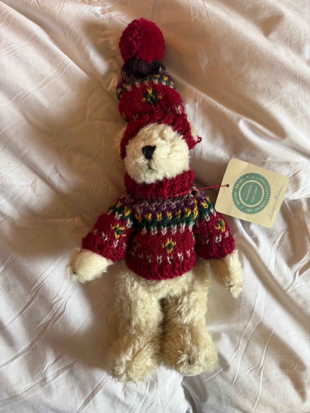NWT Boyds Bears Cream Plush with Red Fair Isle Sweater and Hat